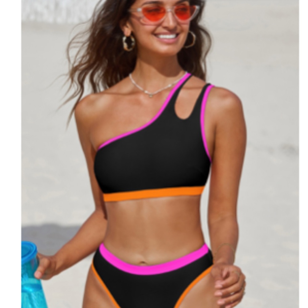 Cupshe Black and Orange Asymmetrical Bikini